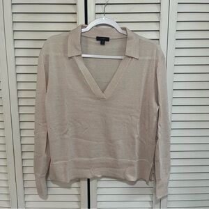 J.Crew Merino Wool Collared Sweater Medium Light Pink Long Sleeve V Neck J Crew